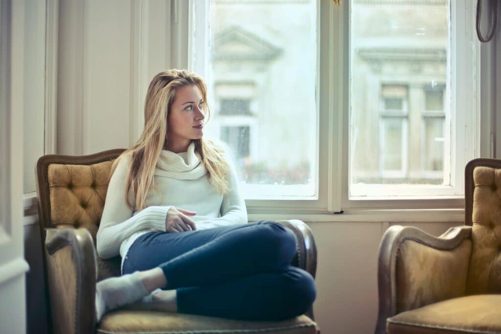 woman sitting down